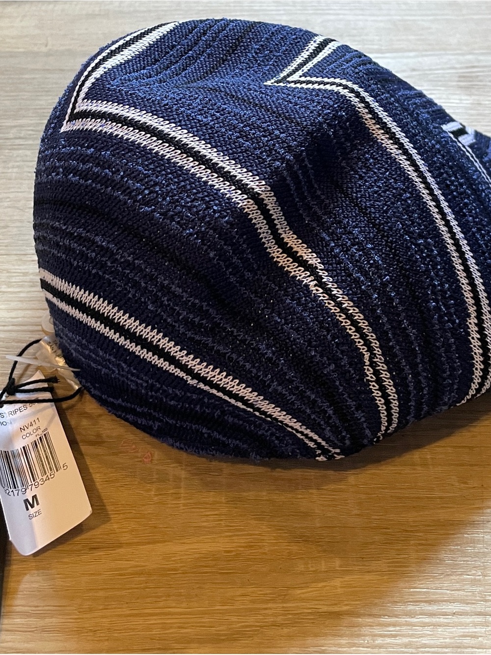 Kangol Navy Blue & White Stripe Knit Newsboy Cap M NEW